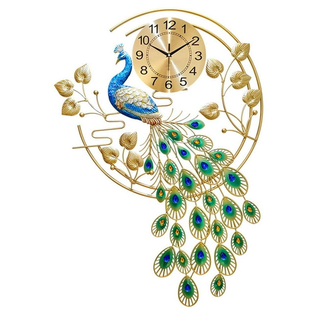 GROWTH TANK Metal Hanging Clocks Decorative Modern Ginkgo Leaf Peacock Wall Clock Wall Watch