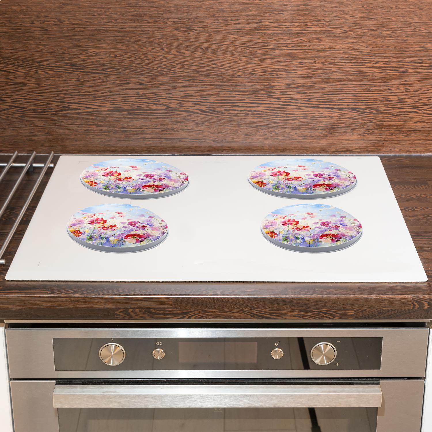 Decorative Stove Burner Covers 4 Pcs Decorative Electric Stove Burner Covers 8Inch And 10Inch ,Floral Pink Flowers illustration