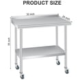 thumbnail image 4 of Ourlova Table de Travail de Préparation en Acier Inoxydable 30x24 Pouces avec Dosseret et 4 Roulettes, Table de Travail Commerciale Robuste pour Cuisine, Réglable sous Tablette pour Restaurant, Entreprise, Maison, Usage Extérieur, 4 of 6