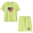thumbnail image 6 of Kids 4th of July Outfit - Patriotic American Flag Heart Print T-Shirt & Shorts Set - Unisex 2 Piece Summer Clothes for Boys Girls (Green),Size 5 T, 6 of 9