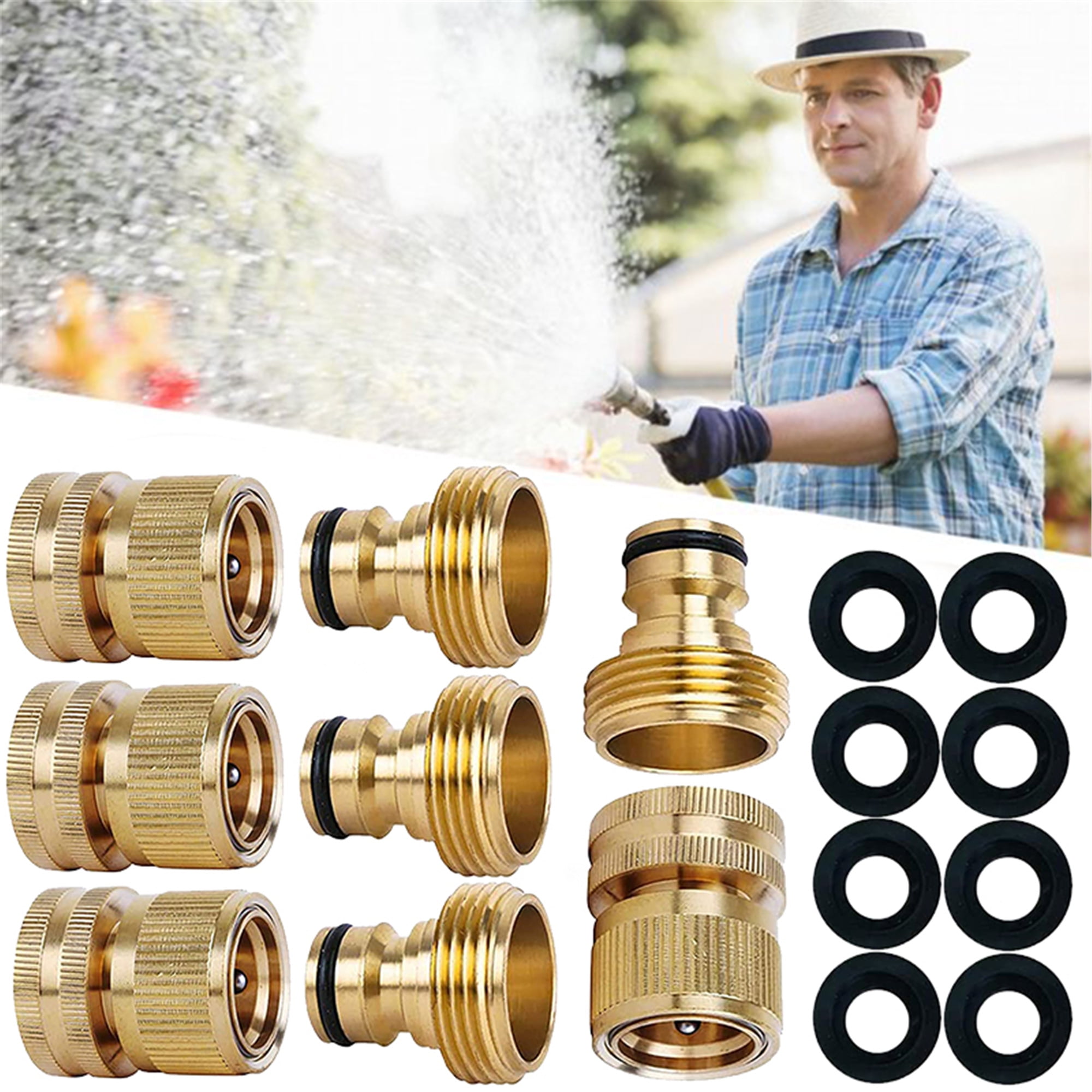 Elbourn 4 Sets Garden Hose Connector, Solid Brass 3/4 inch Thread Quick