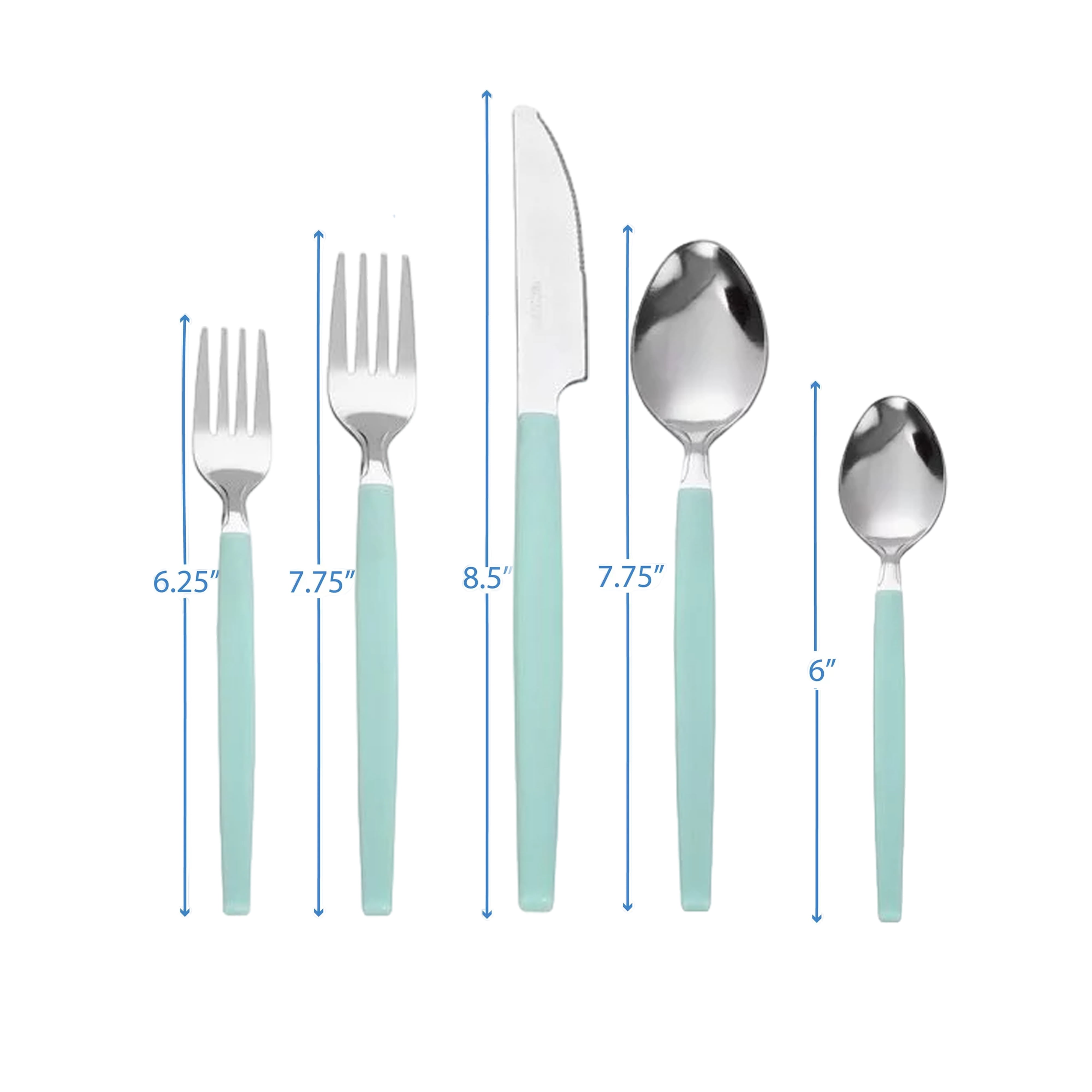 Mainstays 49-Piece Stainless Steel and Plastic Flatware Set with Tray, Teal Blue, Service for 8