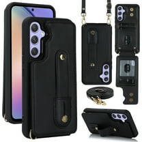 Allytechgroup Samsung Galaxy S22 Plus Case Wallet, Premium PU Leather Cover with Cards Holder Detacaahble Crossbody Lanyard & Hand Strap Shockproof Phone Case for Samsung Galaxy S22  Plus, Black