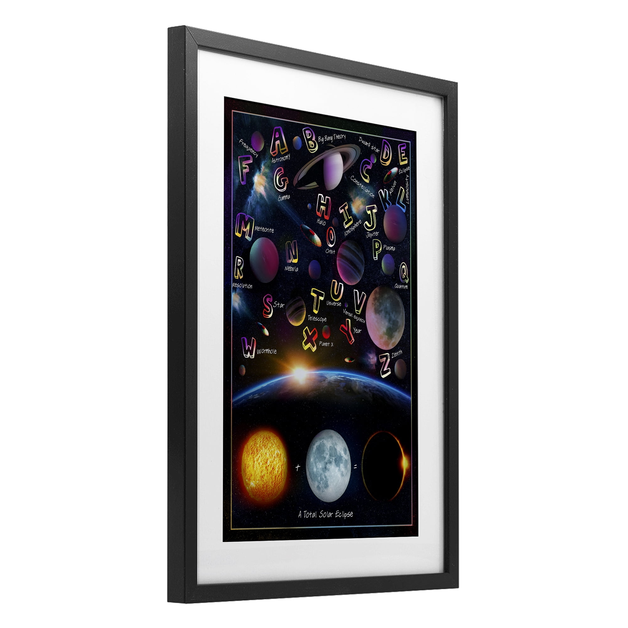 Educational Astronomy Alphabet Black Framed Print Under Glass, design by Ali Chris