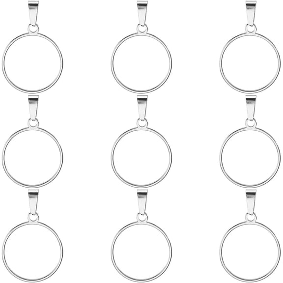 1 Box 18Pcs Small Open Bezel Charms Open Circle Charms Hollow 20mm Round 304 Stainless Steel Frame Silver Epoxy Resin Pendant Findings