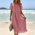 thumbnail image 2 of 2DXuixsh Robe Maxi d'Été Ample et Fluide pour Femme, Ajourée, Col Rond, Couleur Unie, Manches Courtes, Vacances, avec Poches, 2 of 4