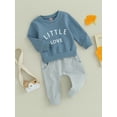 thumbnail image 3 of Bagilaanoe 2PCS Toddler Baby Boy Long Pants Set Letter Print Long Sleeve Sweatshirt Pullover Tops + Sweatpants 6M 12M 18M 24M 3T Kids Casual Sweatsuits, 3 of 8