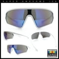 thumbnail image 2 of Mens Classic Oversized Shield Color Mirror Wrap Around Sport Plastic Sunglasses White - Blue Mirror, 2 of 8