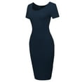 thumbnail image 2 of A2Y Women's Solid Fitted Classic Short Sleeve Premium Cotton Midi Dress Midnight Navy S, 2 of 5