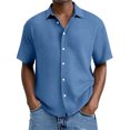 thumbnail image 2 of Mens Casual Waffle Shirt Short Sleeve Button Down Shirts Loose Fit Blue XXXL, 2 of 5