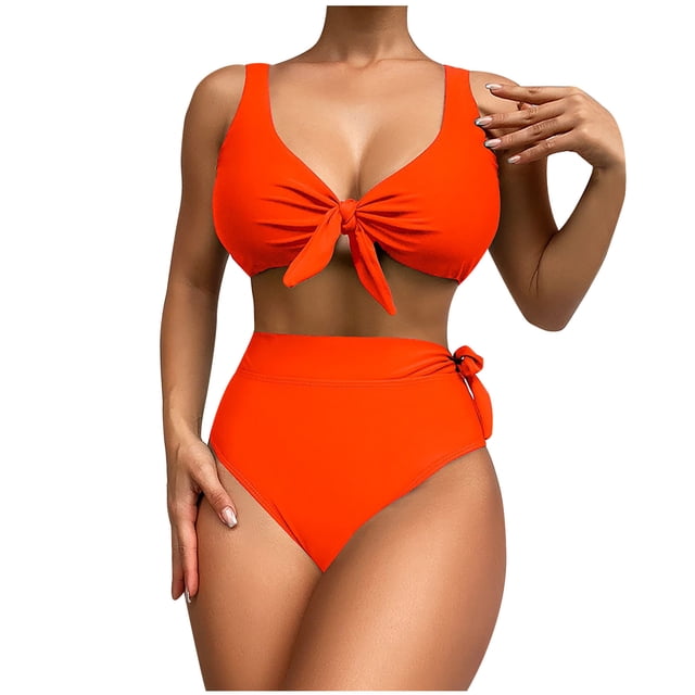 Traje de baño de una pieza para mujer, conjuntos de bikini para mujer, trajes de baño de color liso para mujer, trajes de baño de cintura alta para mujer