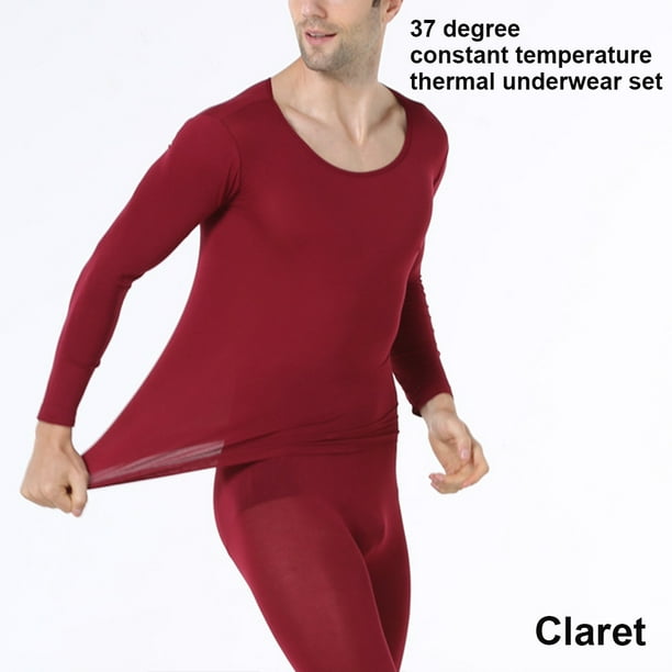 Thermal Underwear Elastic Autumn Winter Home Office School Inner Wear Slim  Warm Tops Bottom Clothes Pants Suit for Male Man Wine Red