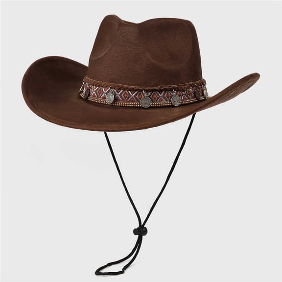 Frnrwgo Cowboy Hat for Men Women Summer Sun Western Wide Brim Lightweigh Packable Drawstring Chin Strap