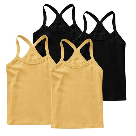 ZACPNCV 4 Pieces Girls Dance Tank Tops Racerback Camisole Undershirts Spaghetti Strap Camis Dance Clothes Tank Tops for Girl Black 10-11 Years