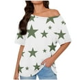 thumbnail image 2 of QUNYINEY Off Shoulder Women's Shirts Star Crew Neck Casual Tops Short Sleeve Loose Pullover Shirts, 2 of 6