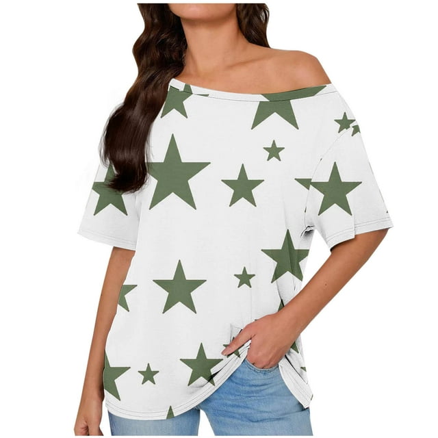 Tops de Manga Corta para las Mujeres Cuello Inclinado de Ajuste Suelto Casual Blusa Deportiva para el Hogar, Top de Poliéster Relajado para Primavera Verano Diario Y Entretenimiento