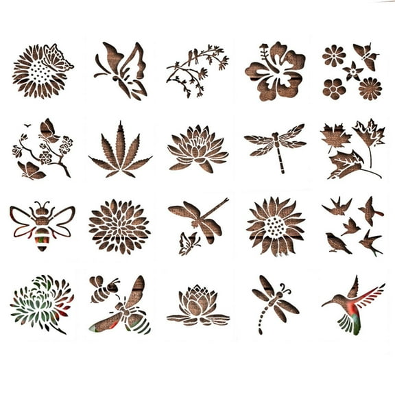 Slhenay 20 Pieces Stencils for Painting, Small Reusable Flower Plant Stencil, Art Craft Template for Painting on Wood, Wall, Fabric, Rock, Chalkboard, Sign, DIY Art Scrapbook Projects