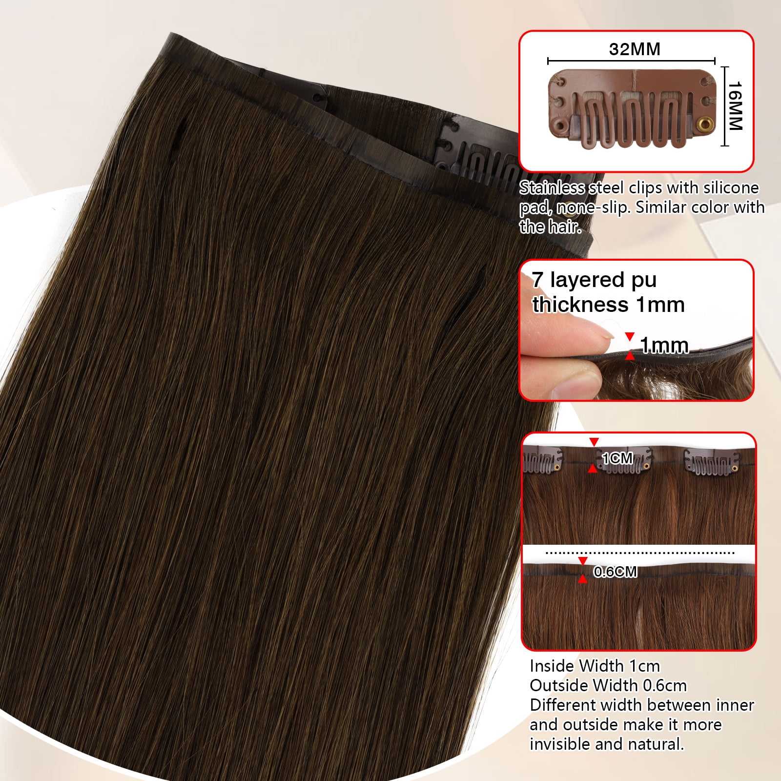 PU Clip In Hair Extensions 6# 160g 18inch