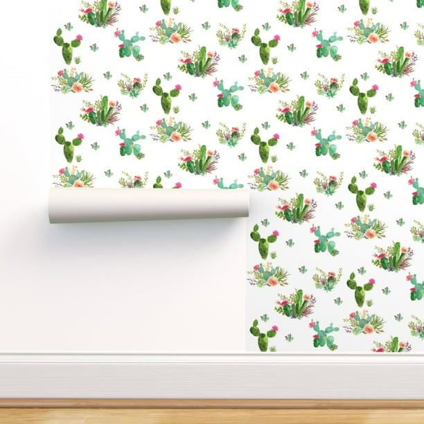 Peel & Stick Wallpaper 3ft x 2ft Western Flowers White Succulent