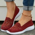 thumbnail image 3 of Wedge Slip on Walking Shoes for Women Woven Lightweight Comfortable Flower Embroidered Driving Loafers, 3 of 7