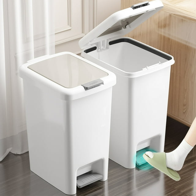 Bote de basura con tapa | Pedal de pie y empuje de mano | Papelera sellada multifuncional para cocina, baño, dormitorio | Plástico ABS | Control de olores | Blanco | 30x24x18cm