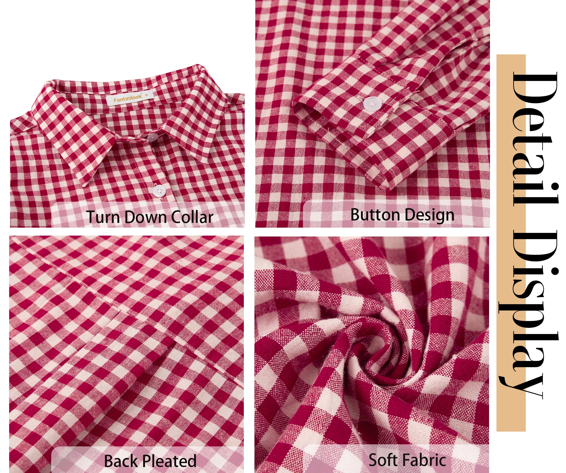 Fantaslook Plaid Button Down Shirts for Women Dressy Casual Long Sleeve Shirts Collared Work Blouses Tops