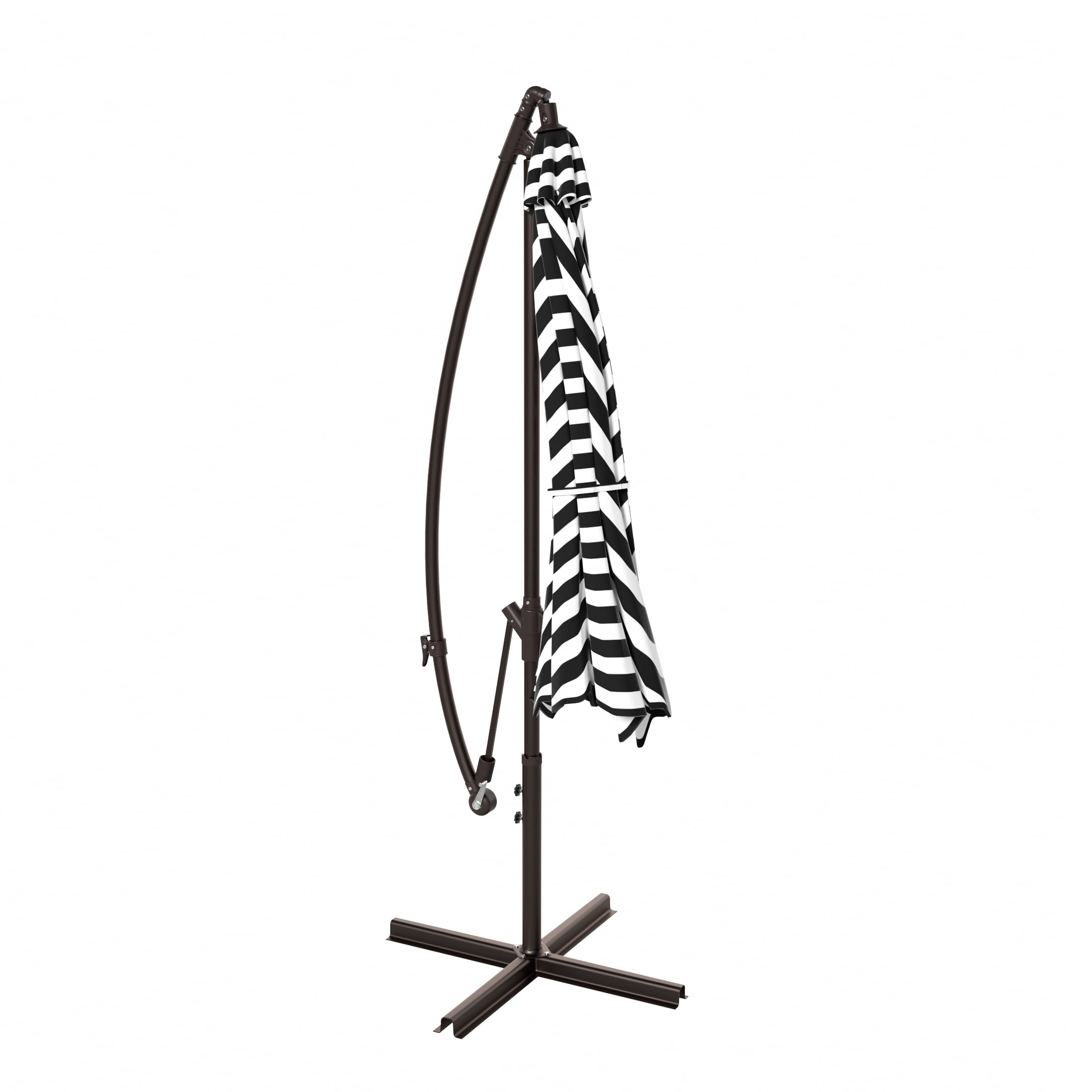 WestinTrends Julia 10 Ft Cantilever Umbrella Outdoor Patio Shade Market Hanging Offset Umbrella with Infinite Tilt and Easy Open Crank Lift, Black/White Stripe