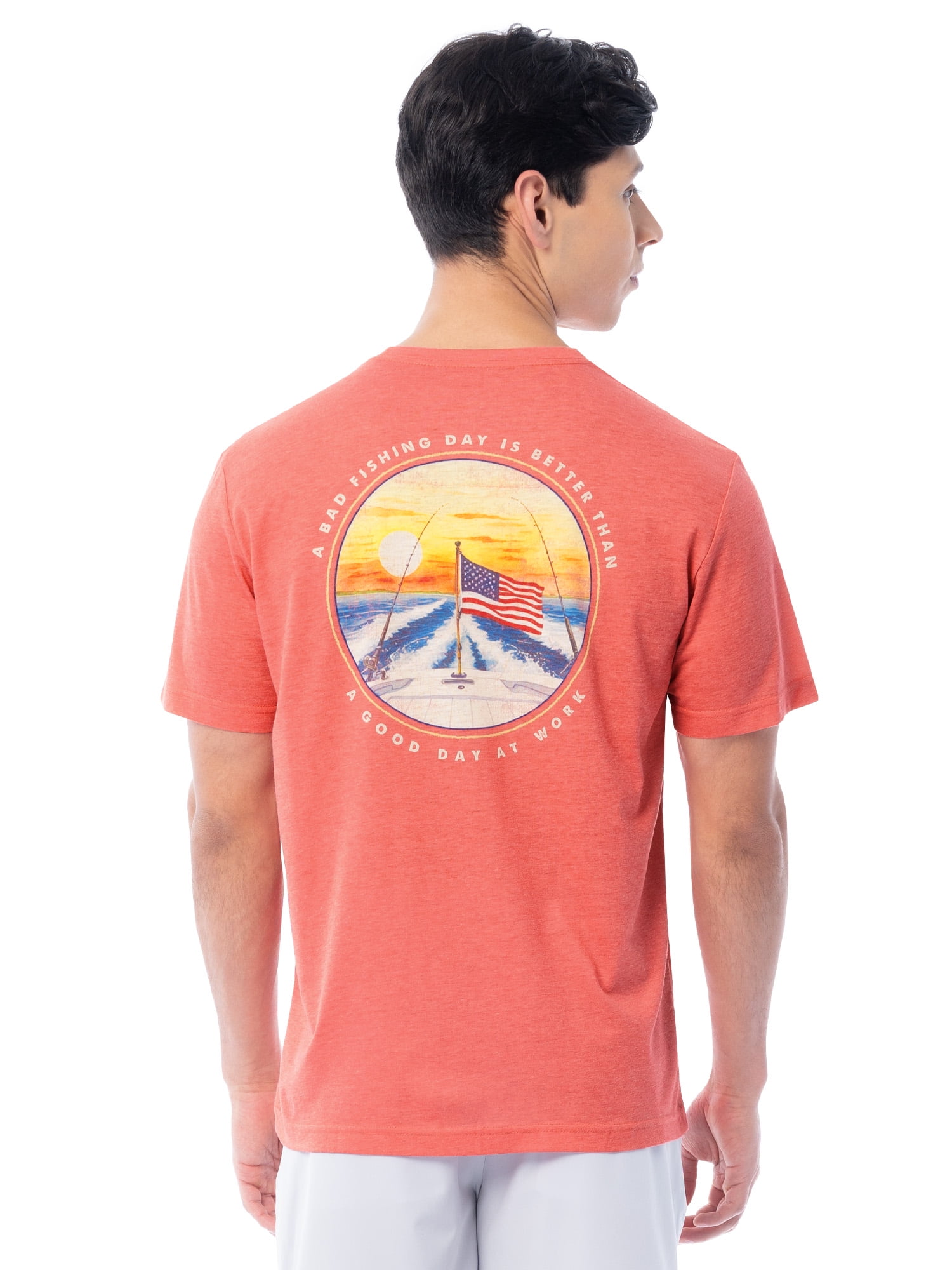 Fish N Vibe Men's Short Sleeve Fishing Performance Outdoor Graphic T-Shirt, Spiced Coral, 2XL