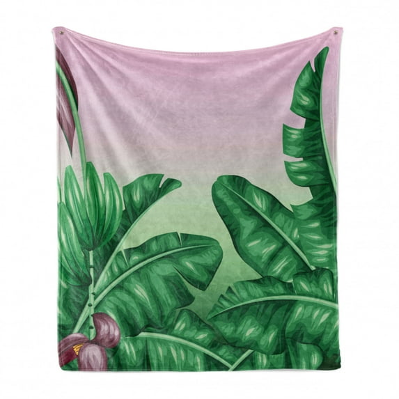 Botany Soft Flannel Fleece Blanket, Exotic Flowering Plants Wild Orchid Blooms Romantic Mother Earth Print, Cozy Plush for Indoor and Outdoor Use, 60" x 80", Hunter Green Dried Rose, by Ambesonne