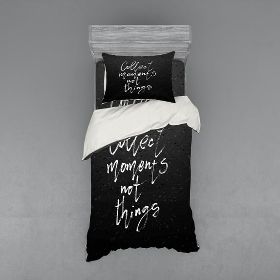 Saying Duvet Cover Set, Collect Moments Not Things Positive Empowered Concept Things Dont Matter, Bedding Set with Shams and Fitted Sheet, 3 Sizes, by Ambesonne
