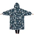 thumbnail image 2 of Oversized Wearable Blanket Hoodie,Dark Blue Christmas Snowflake Pattern Sherpa Blanket Hoodie with Super Pockets,Super Warm Fuzzy Pullover for Women & Men, 2 of 6