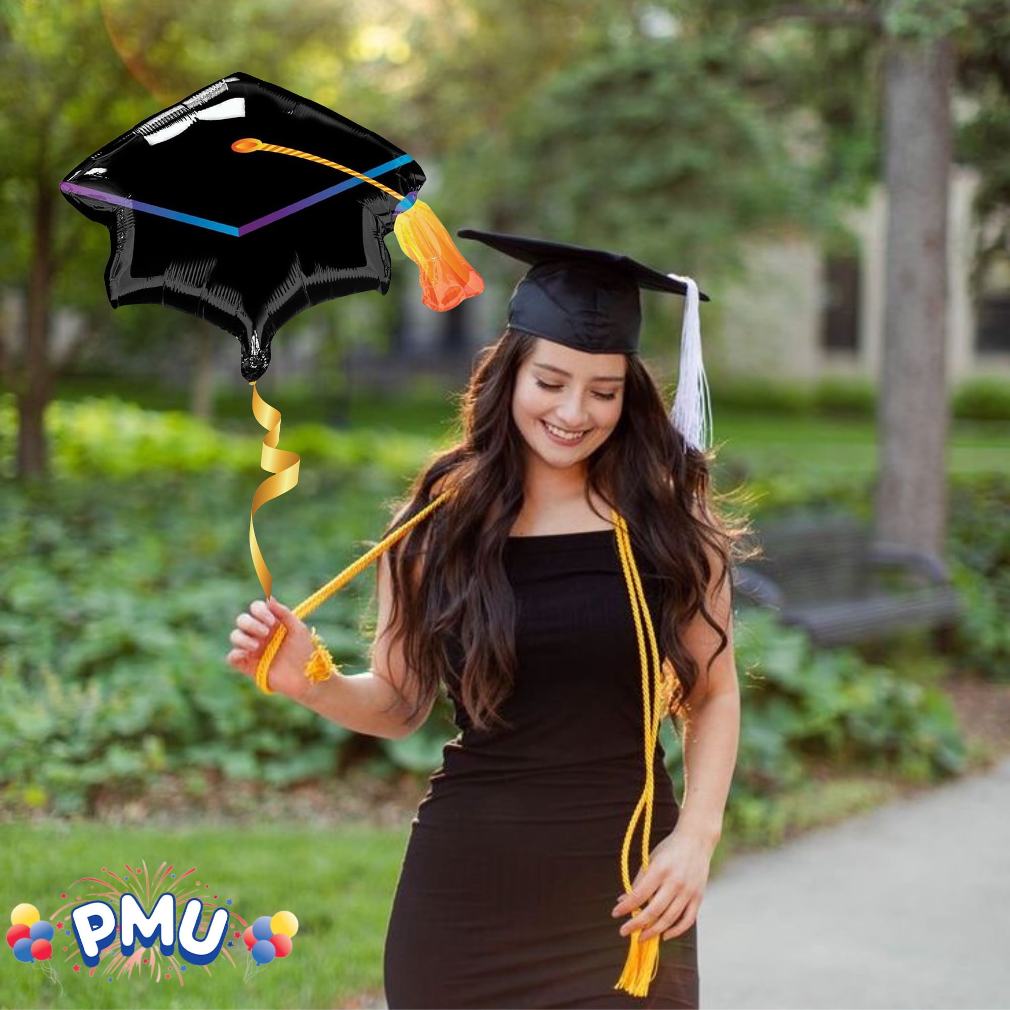 PMU Graduation 31 Inch Black Graduation Cap Mylar Foil Balloons Pkg/10