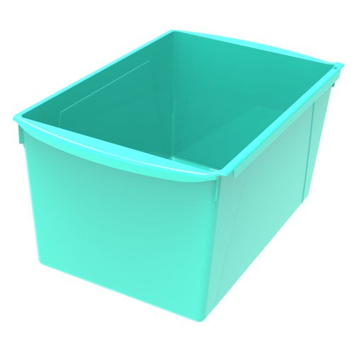 Storex Wide Plastic Book Bin, Kids' Paper Storage, Teal, 6Pack