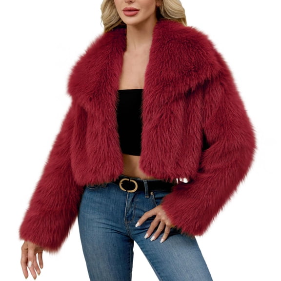 Womens Winter Coats 2026 Trendy Furry Faux Fur Long Sleeve Jackets Open Front Lapel Warm Fall Outwear with Pockets