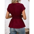 thumbnail image 3 of DOKOTOO Blouses for Women Wrap V Neck Short Sleeve Smocked Waist Peplum Tunic Tops Casual Business Work Shirts, 3 of 7