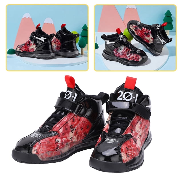 Enfants Garçons Espadrilles à la Mode Enfant Respirantes Antidérapantes à Imprimé Chaussures de Sport de Course Noir Rouge 28