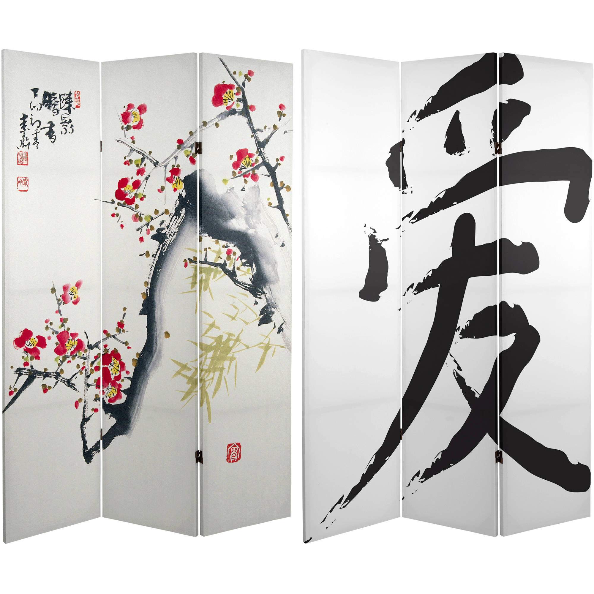 Oriental Furniture 6 ft. Tall Cherry Blossoms Canvas Room Divider 3 Panel