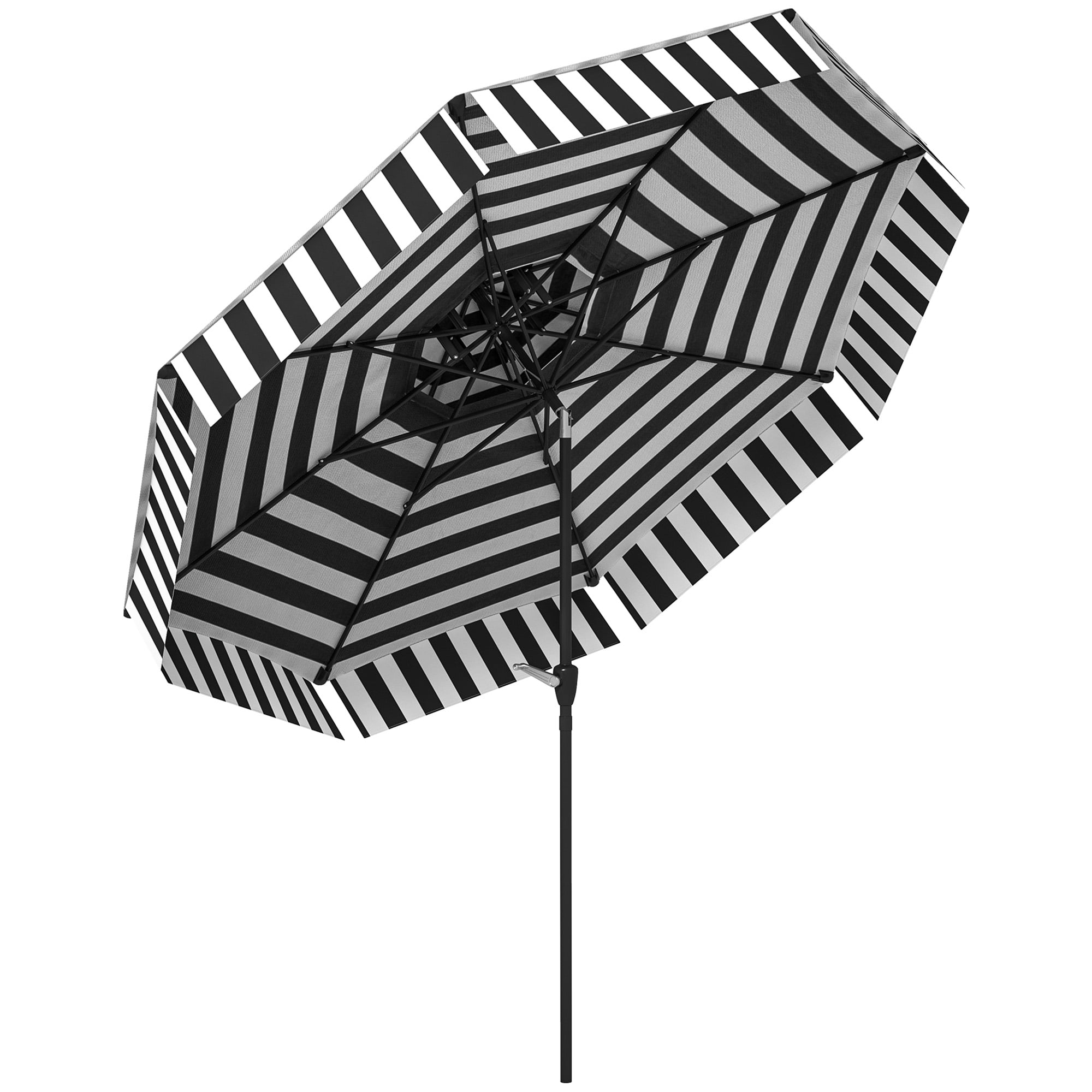 Outsunny 8.6FT Patio Umbrella, UPF 30+ Outdoor Market Umbrella, 2-Tier Vented Patio Table Umbrella with Crank, 8 Ribs, Push Button Tilt, Black