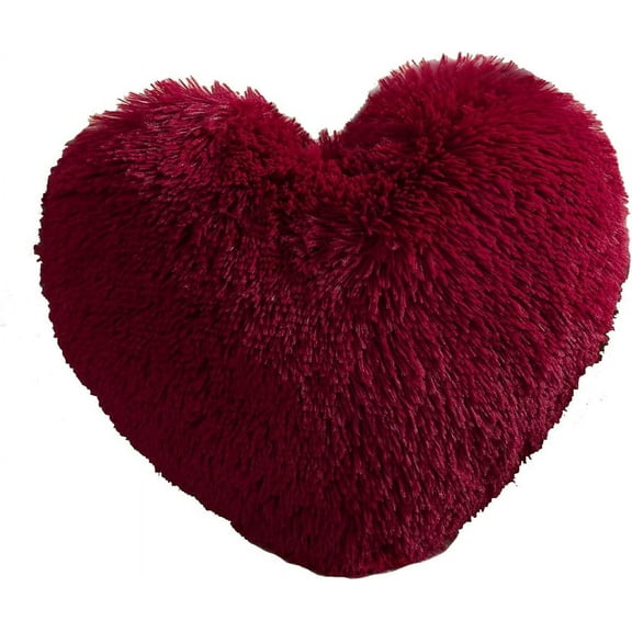 MorroMorn Fluffy Heart Throw Pillows, Shaggy Decorative Pillow for Sofa Couch Bed, Cute Room Decor Gifts for Women Girls Kids - Decorations for Valentines Day Mothers Day Christmas (Dark Red)