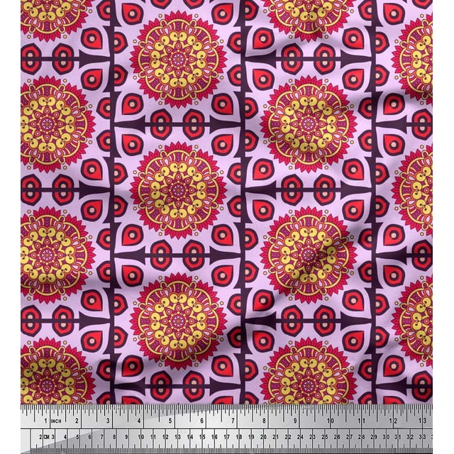 Soimoi Viscose Chiffon Fabric Arrow & Floral Mandala Print Fabric by Yard 42 Inch Wide