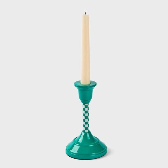 Mela Artisans Jade Mint Checkered 6" Candlestick