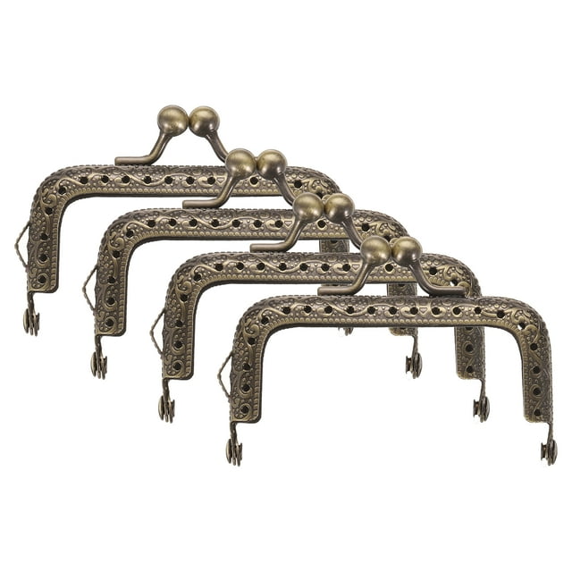 Uxcell 4 Pcs Marco de Bolso de Metal, 7.5cm/3" Marco Rectangular Retro con Cierre de Beso Grabado para Fabricación de Bolsos (Bronce)
