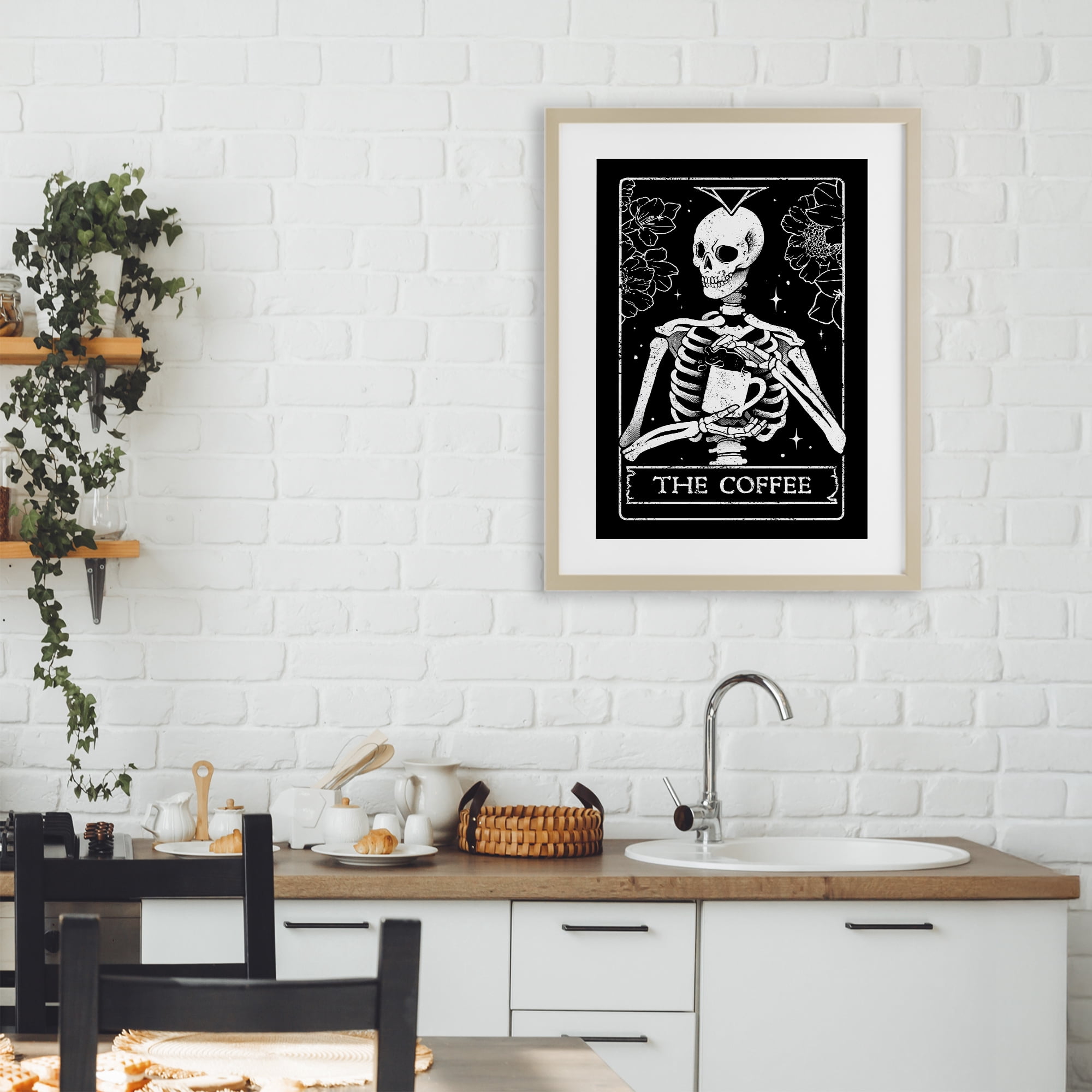 Stupell Industries The Coffee Skeleton Tarot Birch Framed Print Under Glass, design by EduEly Designs
