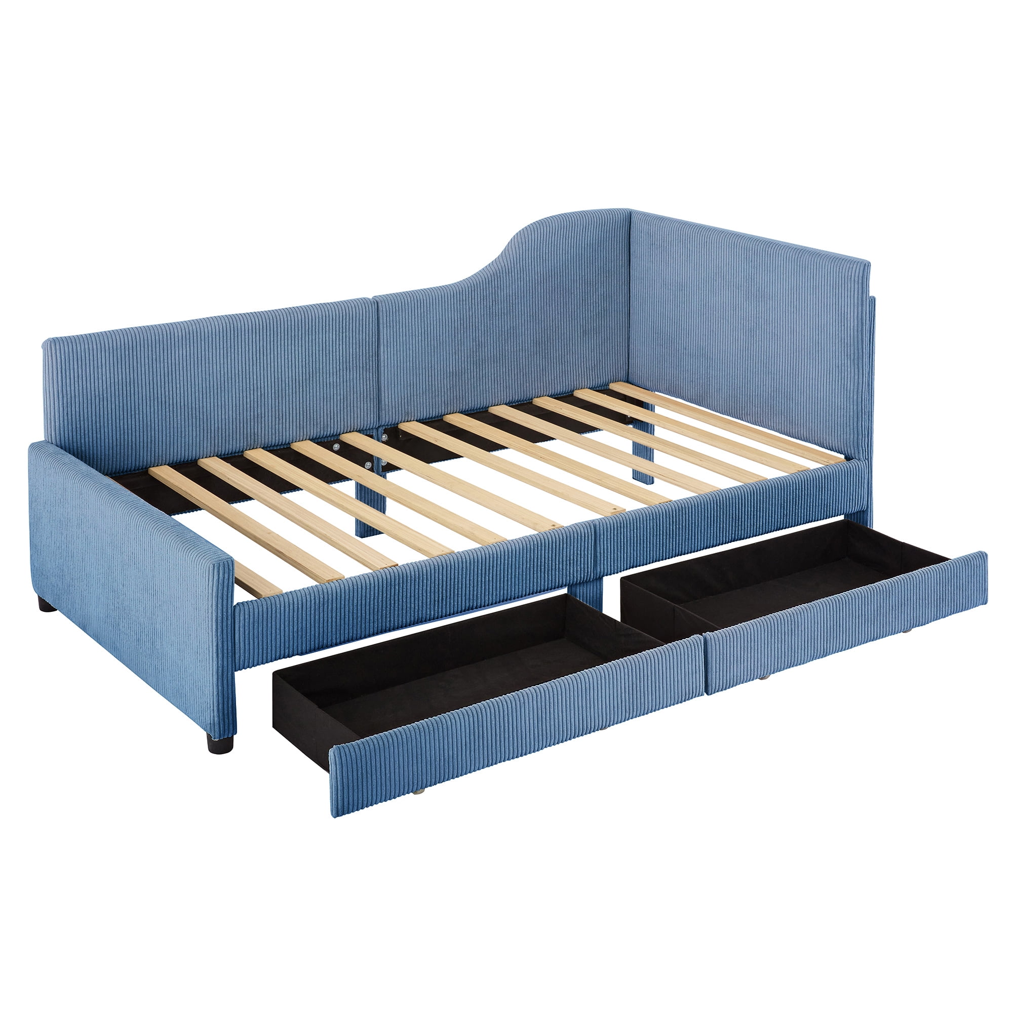 Euroco Upholstered Twin Size Daybed, Sofa Bed with 2 Drawers for Living Room, Blue