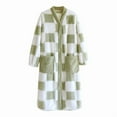 thumbnail image 4 of QUNYINEY Robes for Women Plush Plaid Fluffy Long House Coat Loose with Pocket Button Front Long Sleeve V Neck Gowns for Women Sleepwear, 4 of 5