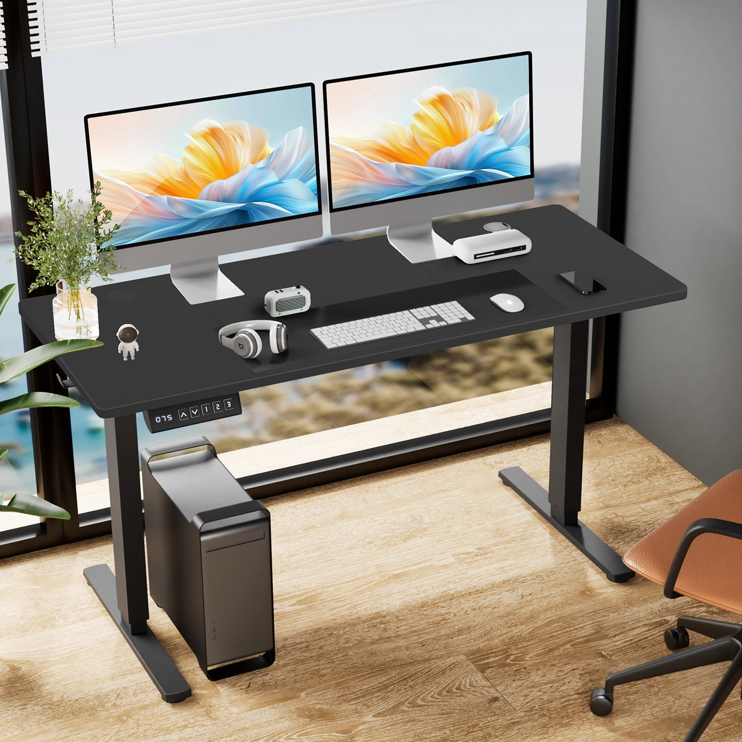 TINKLE WELL Updated Electric Standing Desk, 63 x 24'' Adjustable Height Electric Standing Computer Desk, Ergonomic Workstation with 3 Memory Controller, Bamboo Texture, Black
