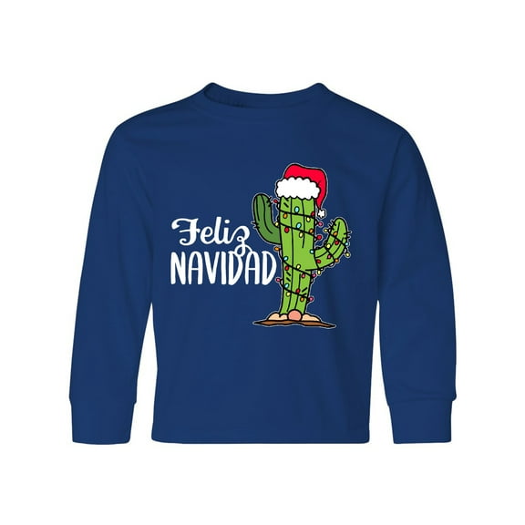 Inktastic Feliz Navidad Christmas Cactus in Santa Hat Long Sleeve Youth T-Shirt