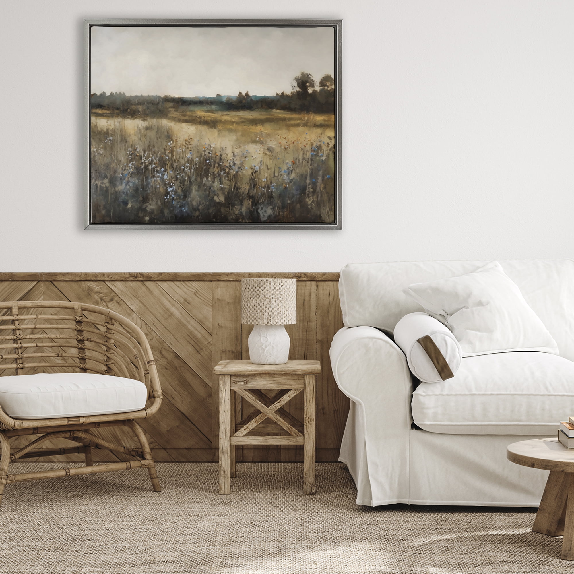 Stupell Industries Wildflowers & Wheat Meadow Gray Framed Floater Canvas Wall Art, design by Creative Studio