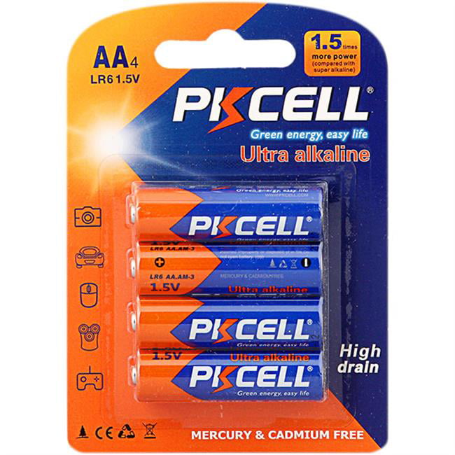 Pkcell LR6-4B 1.5V Alkaline Battery&#44; Pack of 4 Walmart.com
