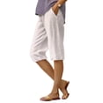 thumbnail image 3 of VBVC Women's Elastic Waist Striped Capri Pants, Knee Length Bermuda Shorts For Women, Ladies' Summer Breathable Cropped Trousers with Pockets,Khaki,S-2XL, 3 of 8